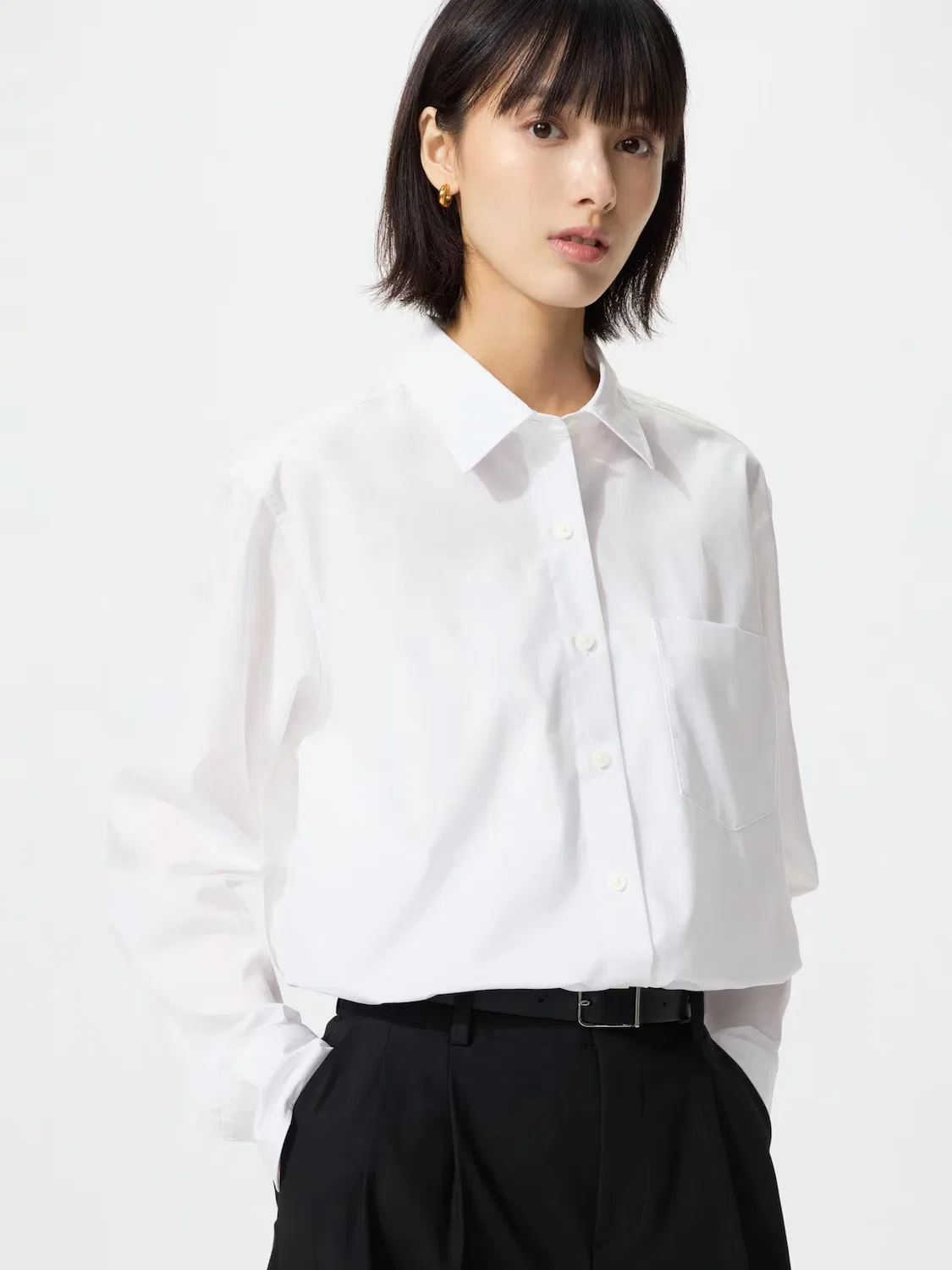 Рубашка Uniqlo, из смесовой хлопковой ткани, белый