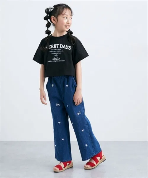 Детские джинсы для девочек с вышивкой, свободный крой QUNTSTYLE, Blue — фото 2