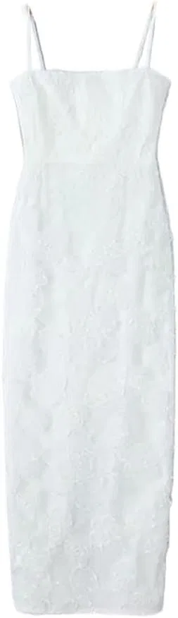 Женское платье миди с вышивкой X-образной спинкой Generic, Beige