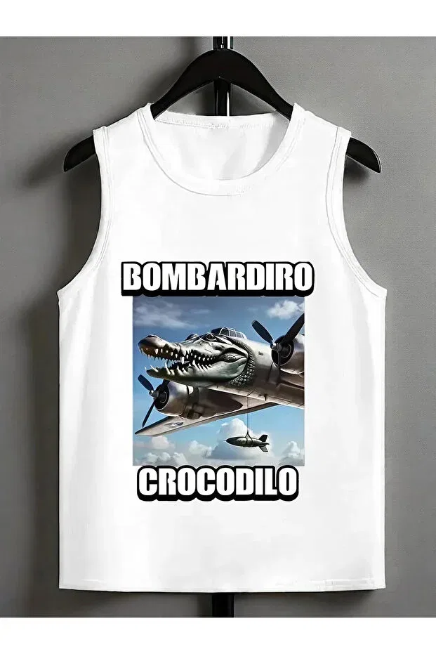 Детская футболка для мальчиков с принтом Bombardiro Crocodilo Haha, White