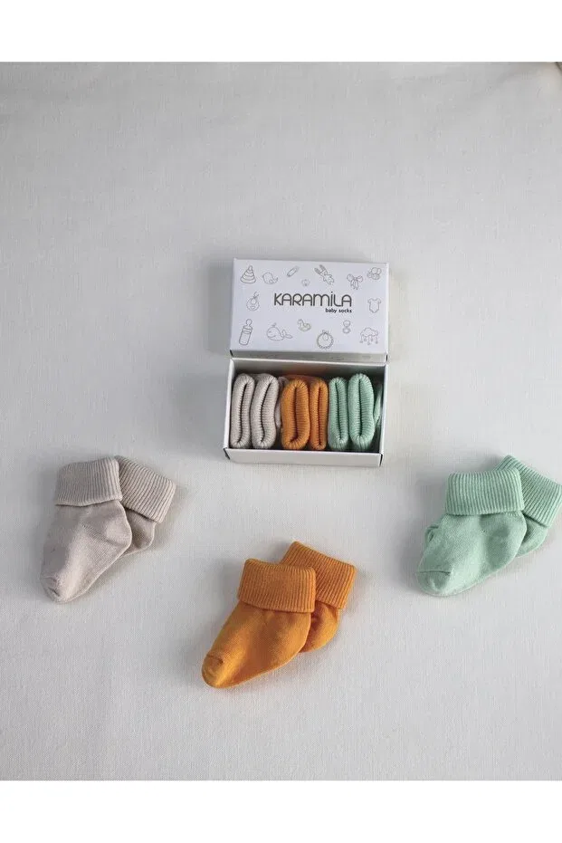 Детские носки для новорожденных бамбуковые 3 шт Karamila, Stone Orange Green — фото 3