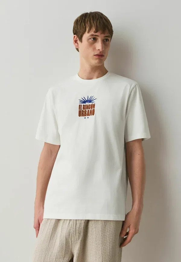 Футболка хлопковая Embroidery t-shirt Next, Brown, Tan, White, белый/коричневый/бежевый — фото 2