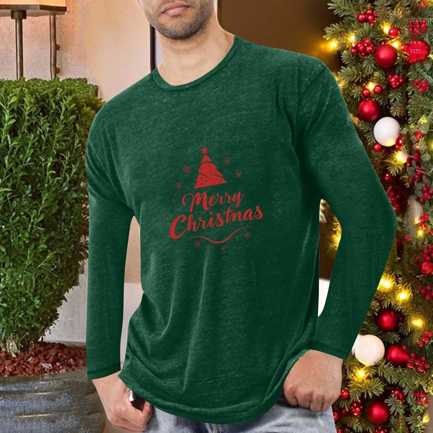 Мужская футболка с рождественским принтом Merry Christmas, Army Green — фото 2