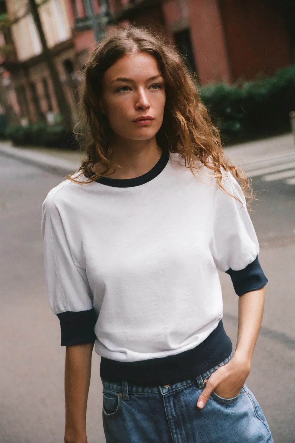 Футболка с кантом ZARA, White — фото 3