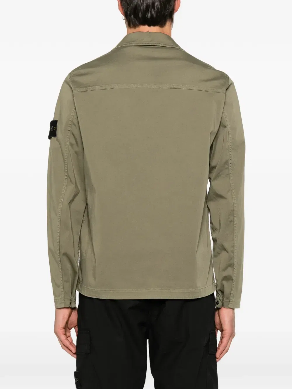 Хлопковая рубашка на молнии с нашивкой-логотипом Stone Island, зеленый — фото 4