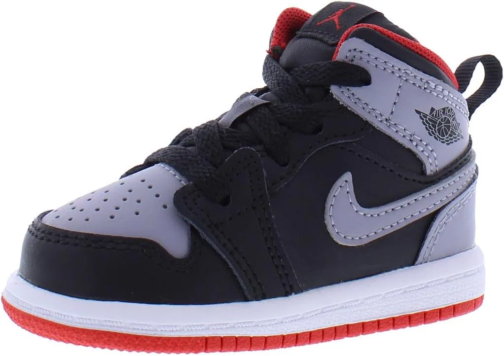 Детские кроссовки для мальчиков Air Jordan 1 Mid GS Nike, Black/Cement Grey/Fire Red-Black