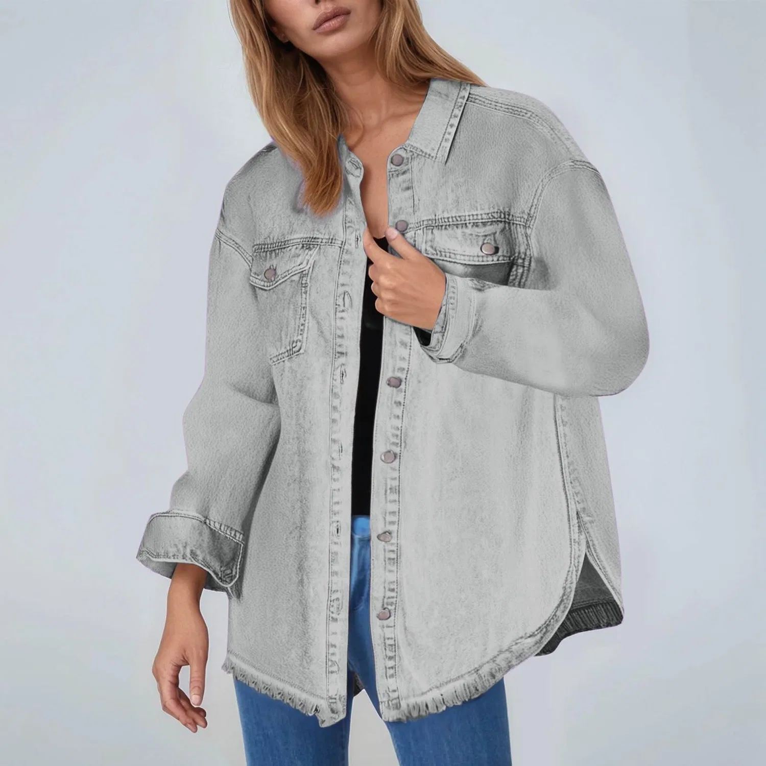 Женская джинсовая куртка с коротким рукавом Vintage Denim, Light Grigio — фото 3