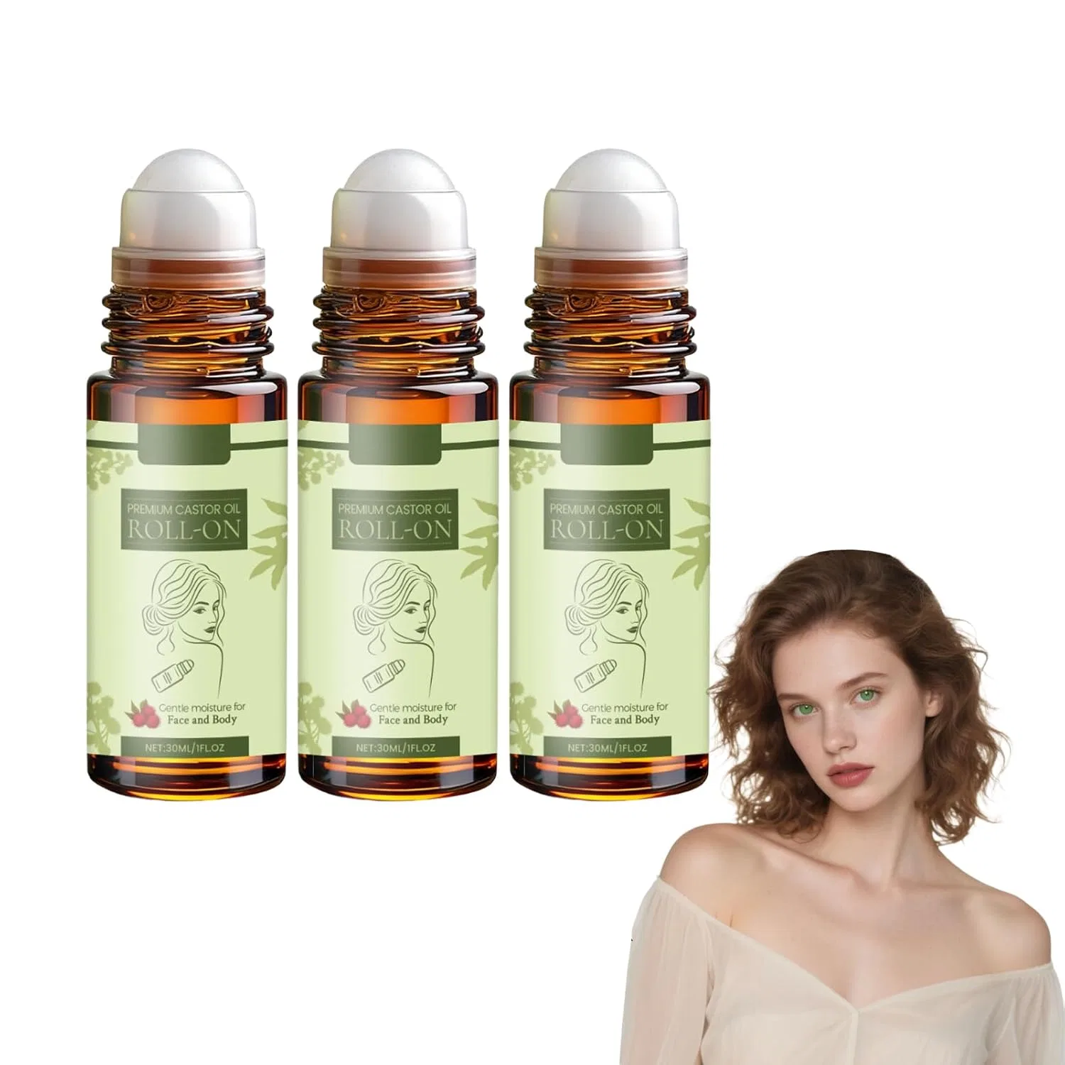 Масло касторовое органическое в роллере, VKaoess, 3 флакона по 30 мл, 3 Bottles