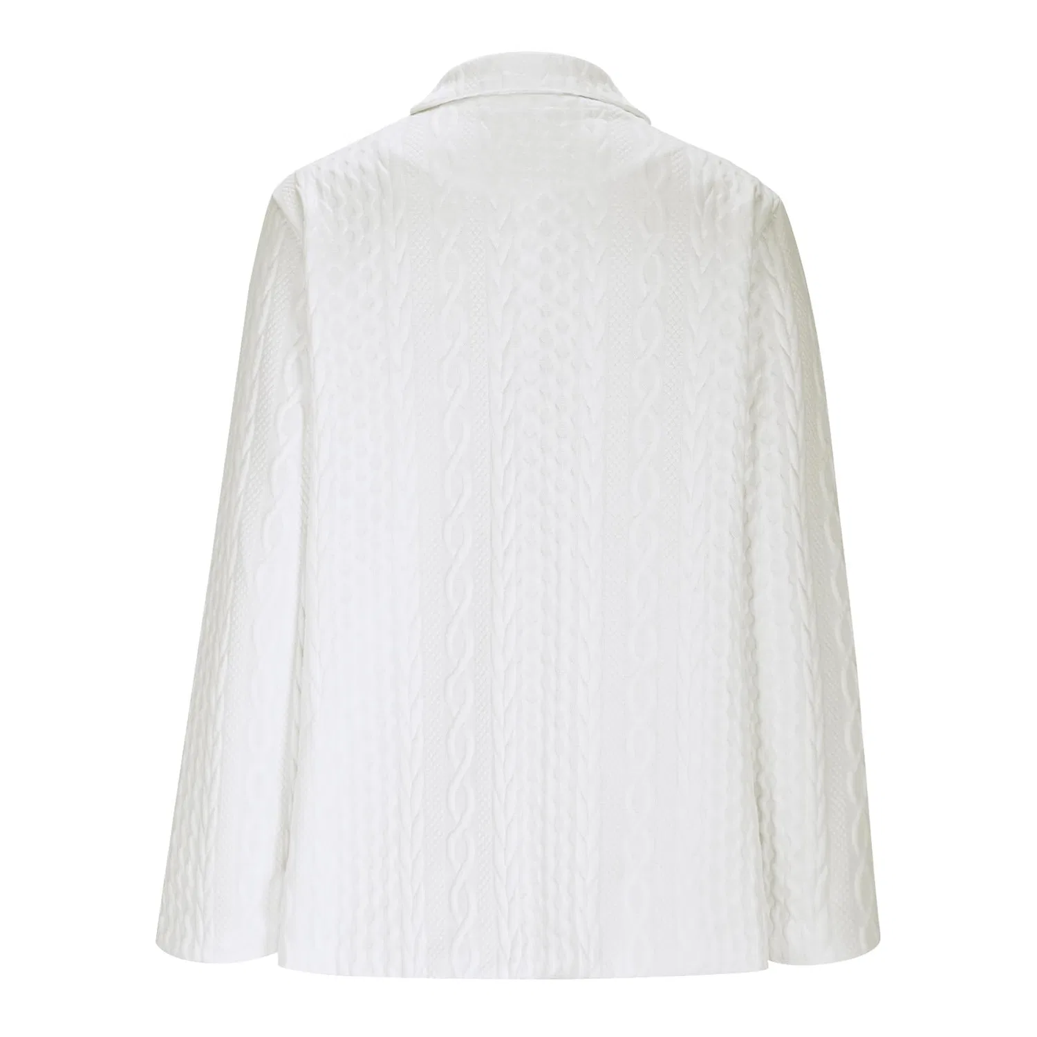 Женский жакет с лацканами и одной пуговицей, без карманов, Fashion Women Jackets UK Knitted Jacquard Jacket, White — фото 3