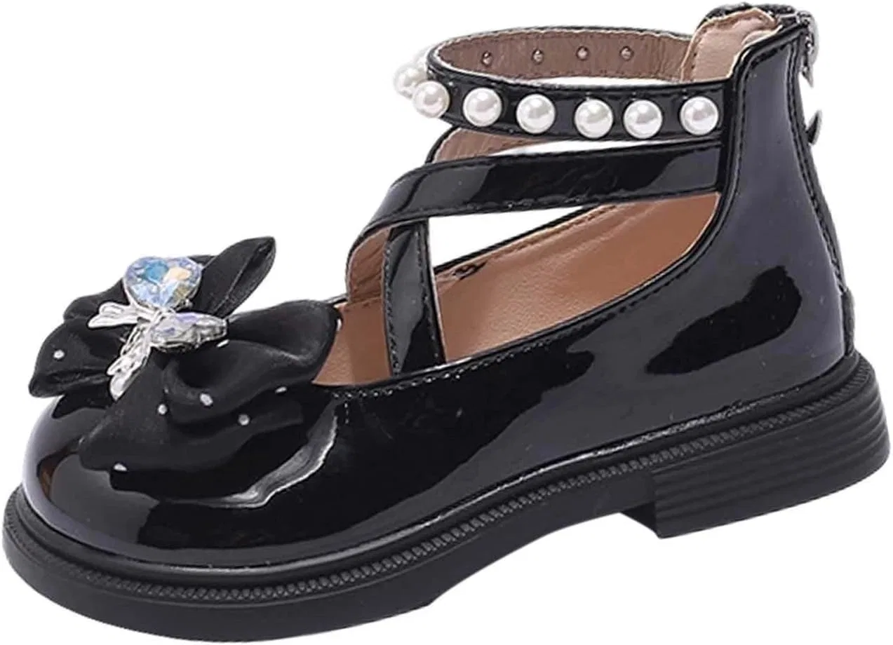 Детские туфли Мэри Джейн с бантом и жемчугом Zzalalana, Black