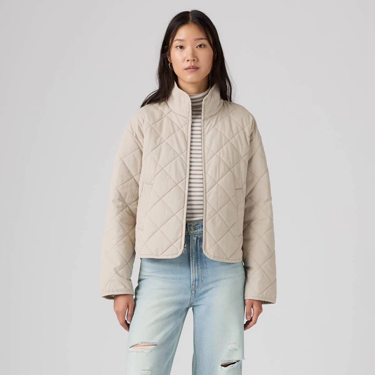 Хлопковая куртка с ромбовидной стежкой Levi's, White - White — фото 3