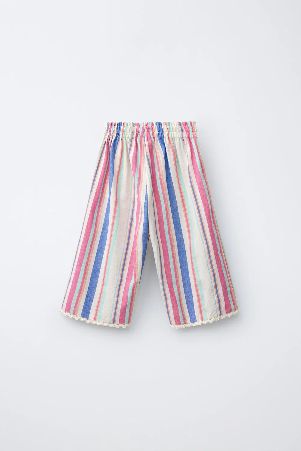 Полосатые широкие брюки с кружевной отделкой ZARA, Multicoloured — фото 2