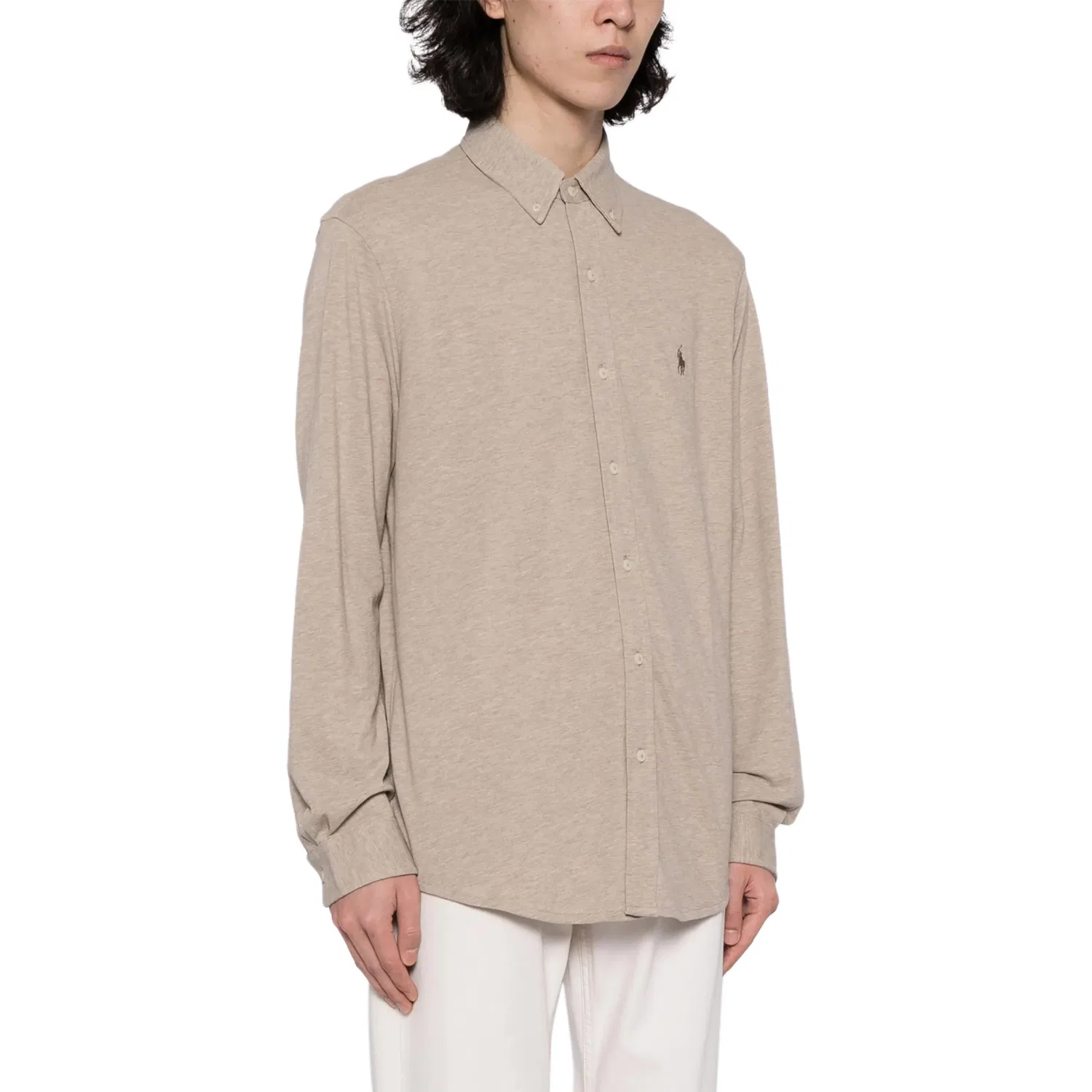 Мужская рубашка с вышитым логотипом Polo Ralph Lauren, Light Beige — фото 4