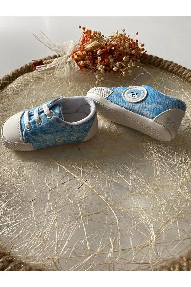 Детские ботиночки для мальчиков с узором Teddy bear patterned Pamily Baby, White Blue — фото 2