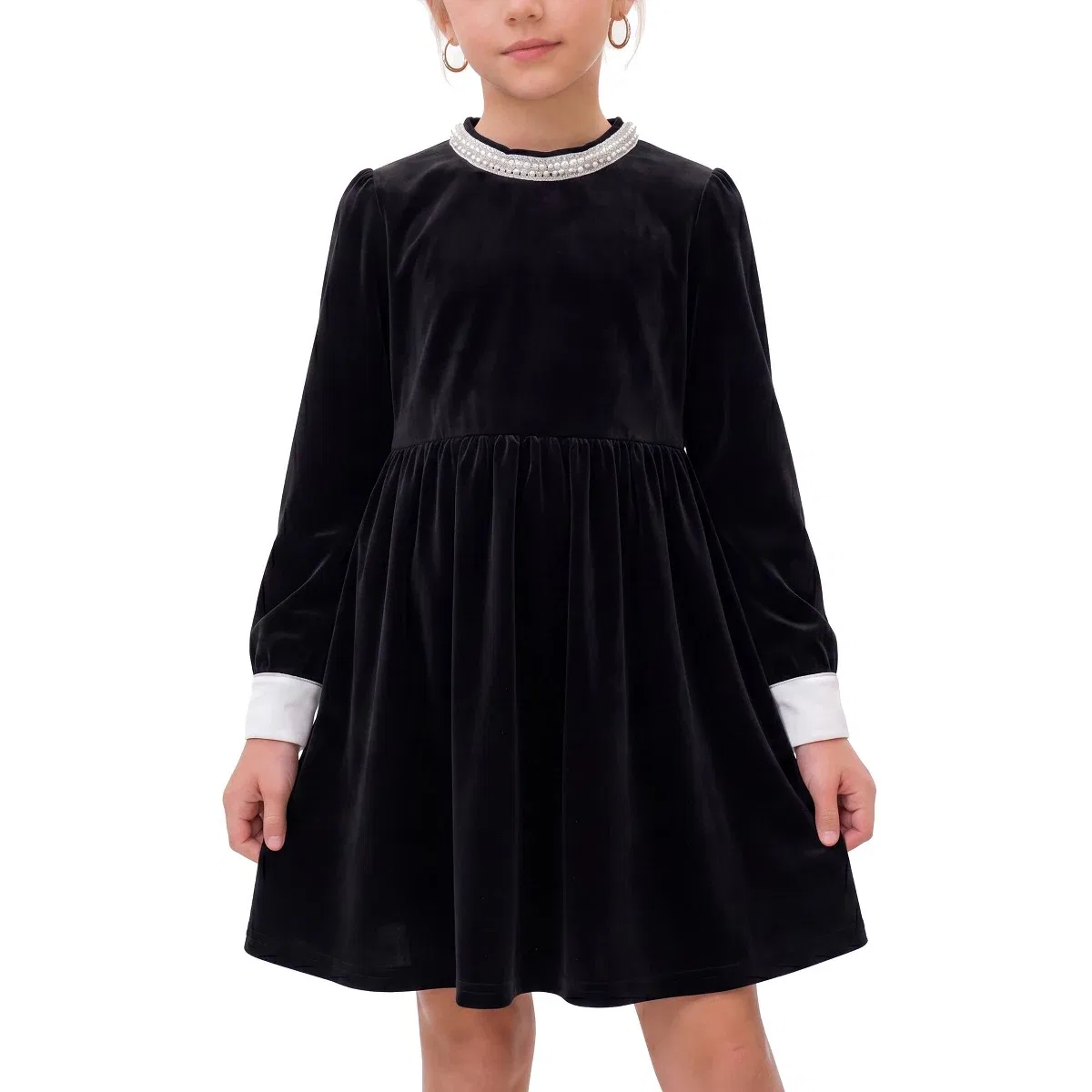 Детское платье для девочек из велюра с длинным рукавом INSPIRE CHIC, Black