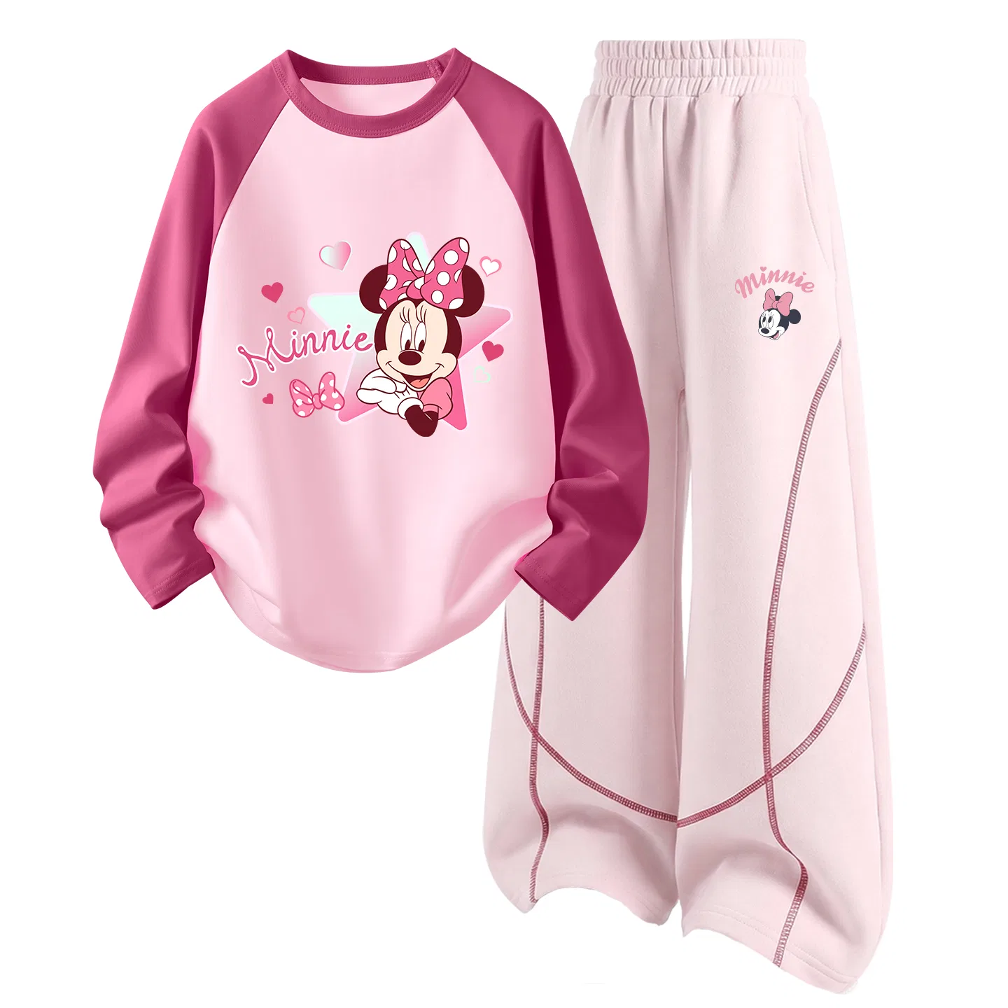 Детский комплект спортивной одежды с круглым вырезом и принтом Disney, Di Gu Jing Ni Fuchsia+Di Tieguan K Cherry Blossom Pink