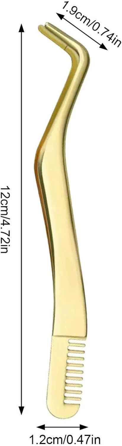 Пинцет для ресниц с расческой, Generisch, Золотой, 11г, 12см, Gold — фото 2