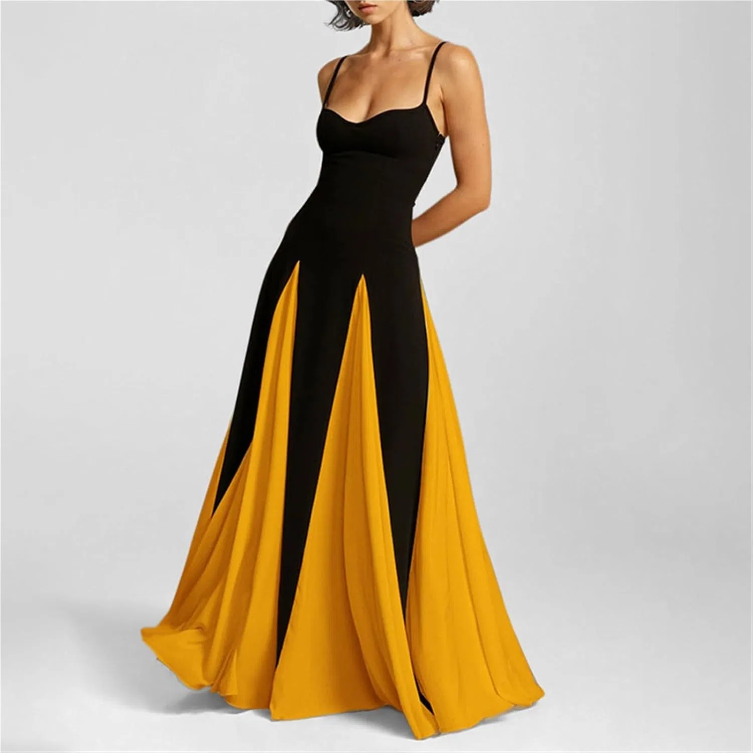 Женское вечернее платье макси на тонких бретелях с открытой спиной, Orange/Red/White/Yellow — фото 2