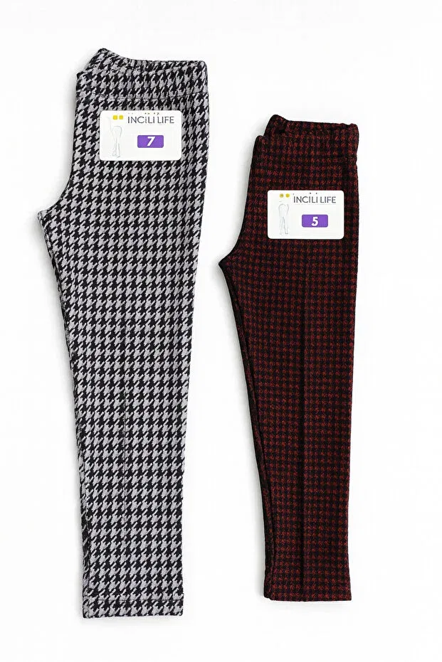 Детский комплект леггинсов для девочек с принтом 2-Piece winter jacquard children's leggings set Incili, Burgundy - Lilac — фото 4