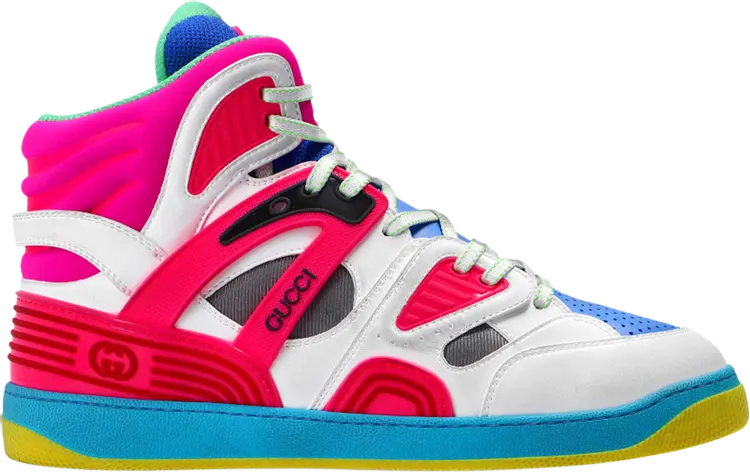 

Кроссовки Gucci Basket High White Pink Blue, белый