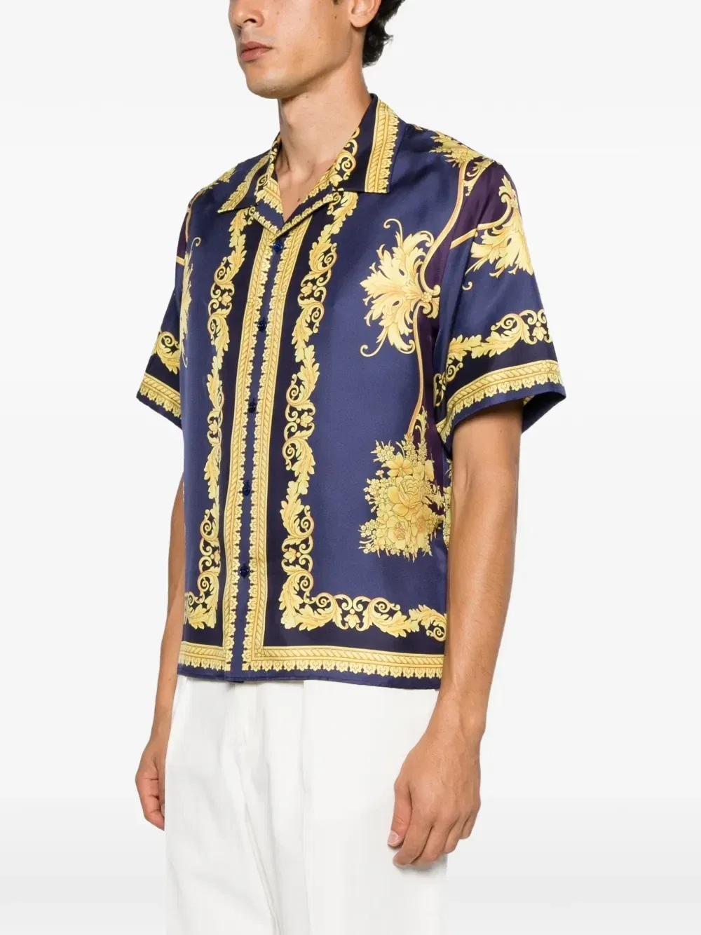 Шелковая рубашка с принтом Barocco Foulard VERSACE, фиолетовый — фото 3
