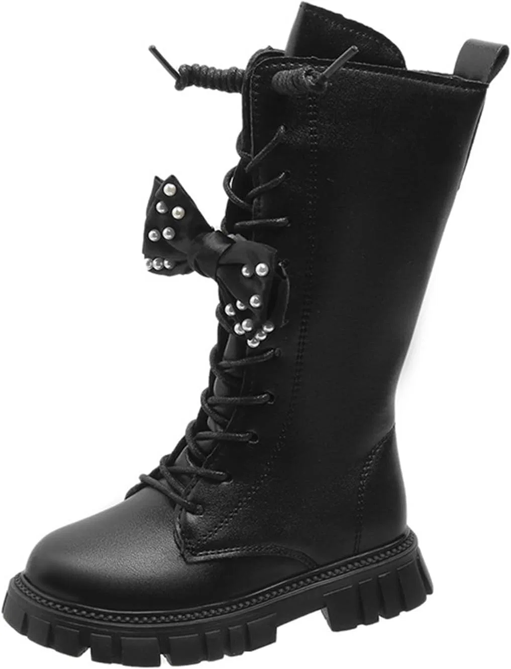 Детские ботинки для девочек на шнуровке с бантом Rhinestone Stud Bow, Black