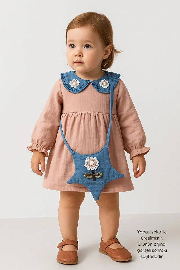 Детское платье для девочек хлопковое Muslin dress with bag Ufuk Çizgisi, Pink