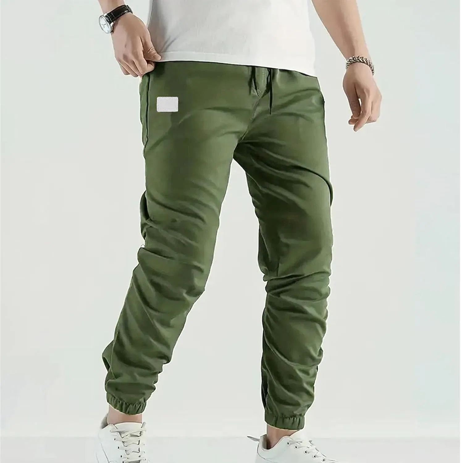 Мужские карго-брюки с эластичным поясом, Cargo Joggers Pants, армейский зелёный — фото 2
