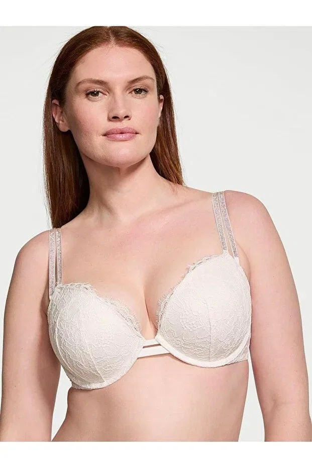 Женский бюстгальтер кружевной с пуш-ап Shimmering Double Strap Lace Push-Up Bra Victoria'S Secret, White