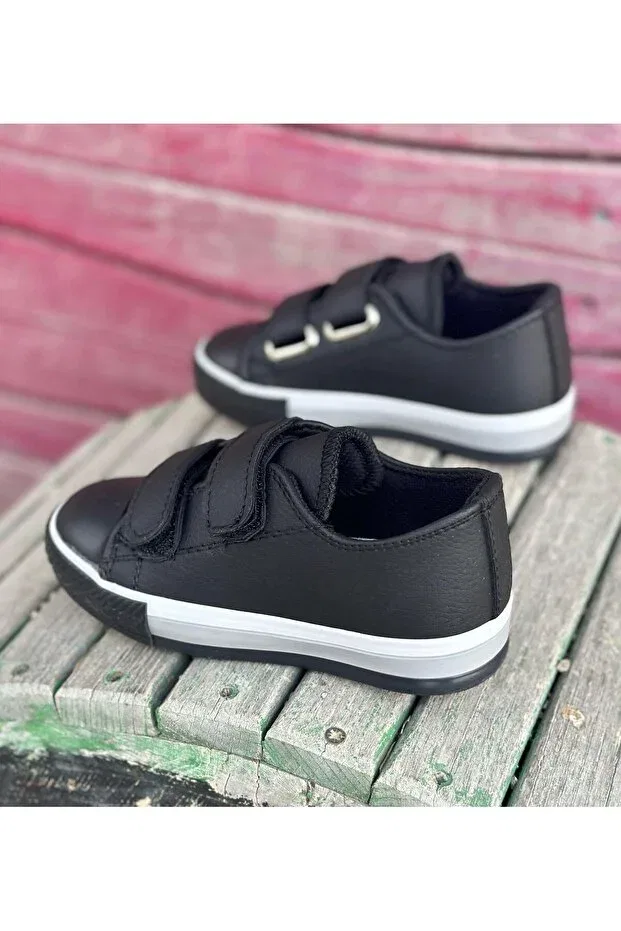 Детские школьные туфли для мальчиков на липучке Surpie Shoes, Black — фото 4