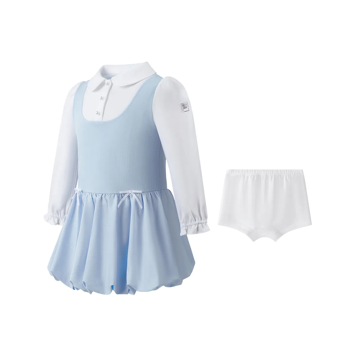 Детское платье для девочек с отложным воротником, короткое, Sky Clear Blue, FILA KIDS