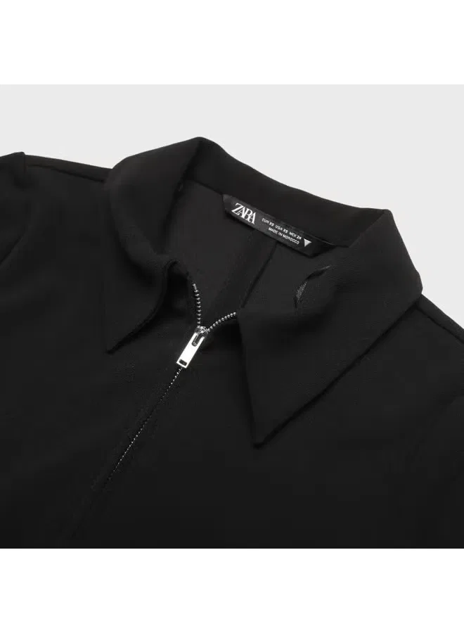 Блузка с длинным рукавом и застежкой-молнией Zara, черный — фото 4