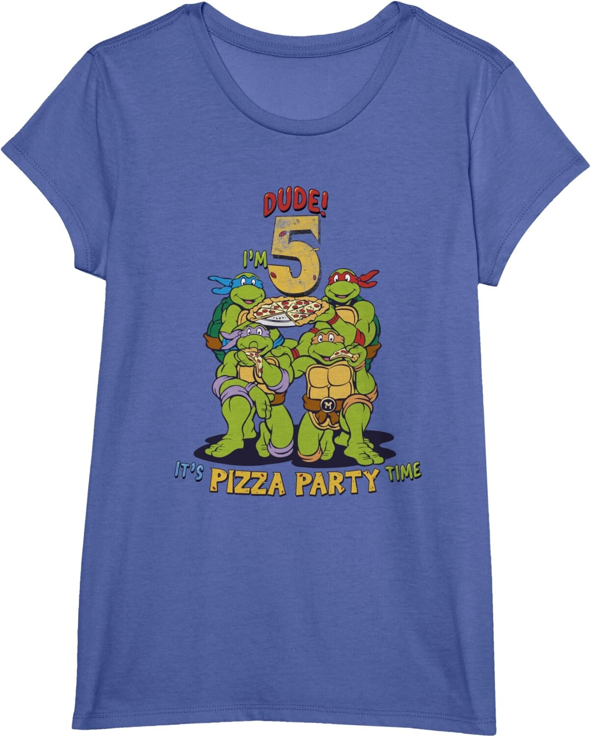 

Детская футболка для девочек Teenage Mutant Ninja Turtles I'm 5 Dude Pizza Birthday Party, ярко-голубой вереск