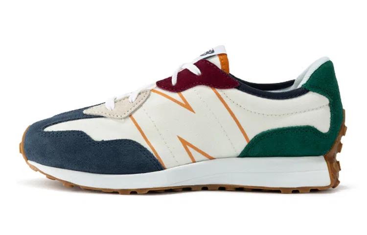 Детские кроссовки с замшевым верхом New Balance 327 Natural Indigo Green Maroon Gum, Wide