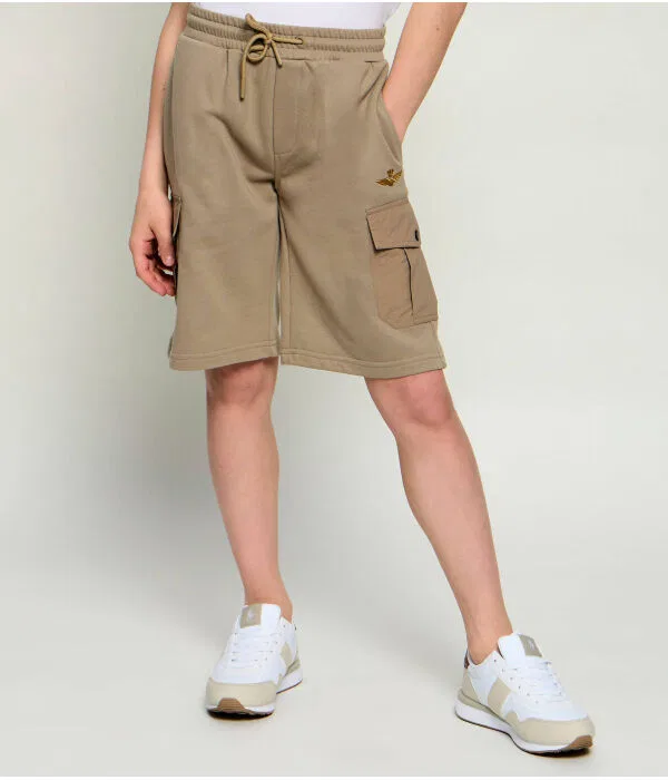 Детские шорты для мальчиков хлопковые Relaxed Fit Aeronautica Militare, бежевый