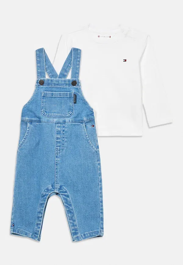 Комплект из джинсового комбинезона и футболки, хлопок, Denim dungarees and t-shirt set, Tommy Hilfiger denim/White, белый/синий