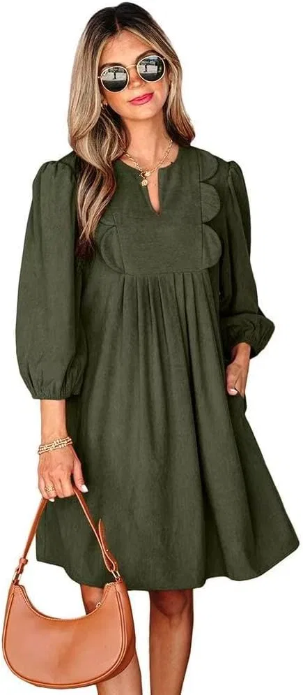 Женское платье с воланами и длинными рукавами, Army Green