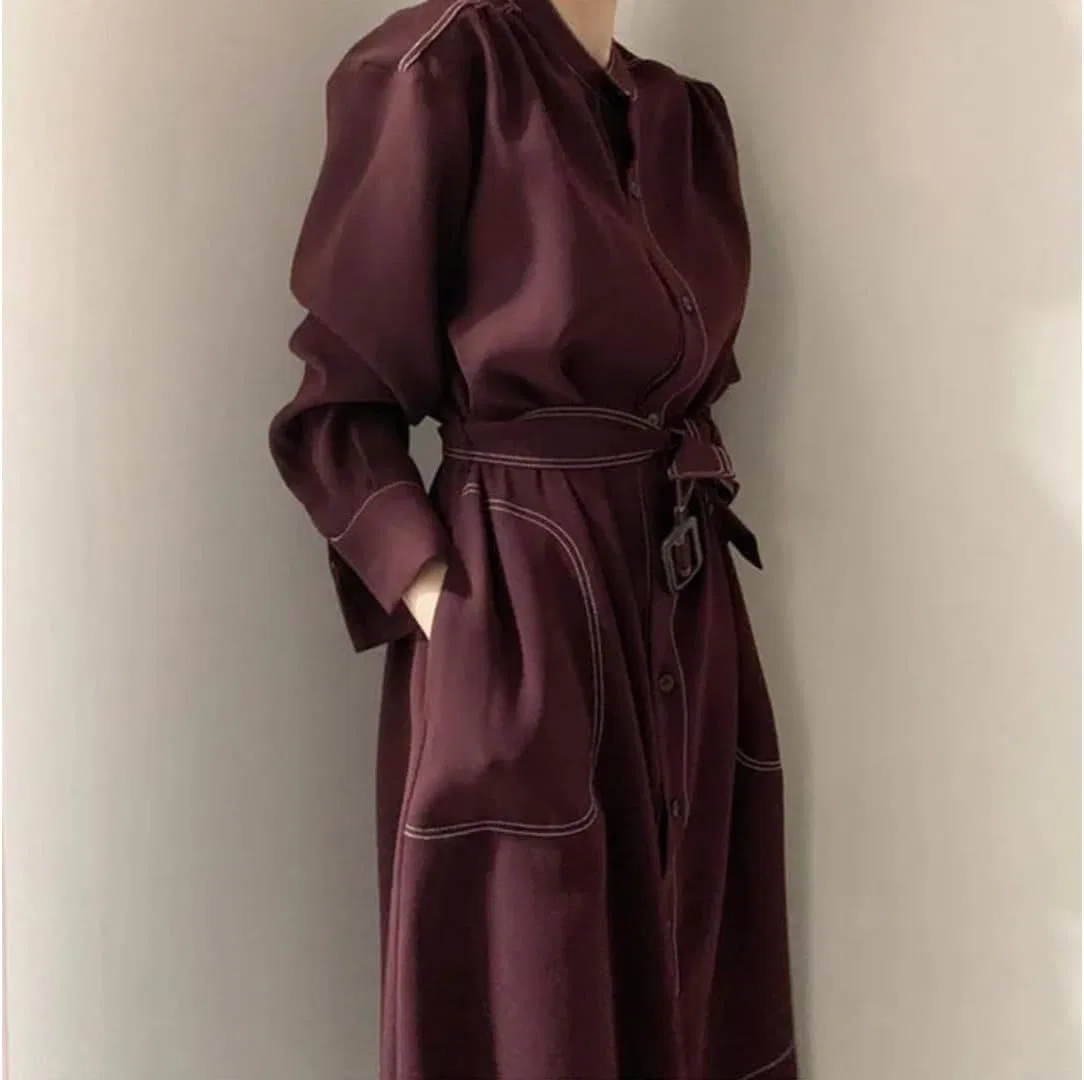 Женское платье-рубашка с воротником-стойкой Straight, Burgundy — фото 2
