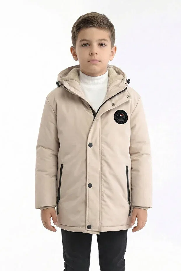 Детское зимнее пальто-парка для мальчиков на флисовой подкладке Qawwa, Beige