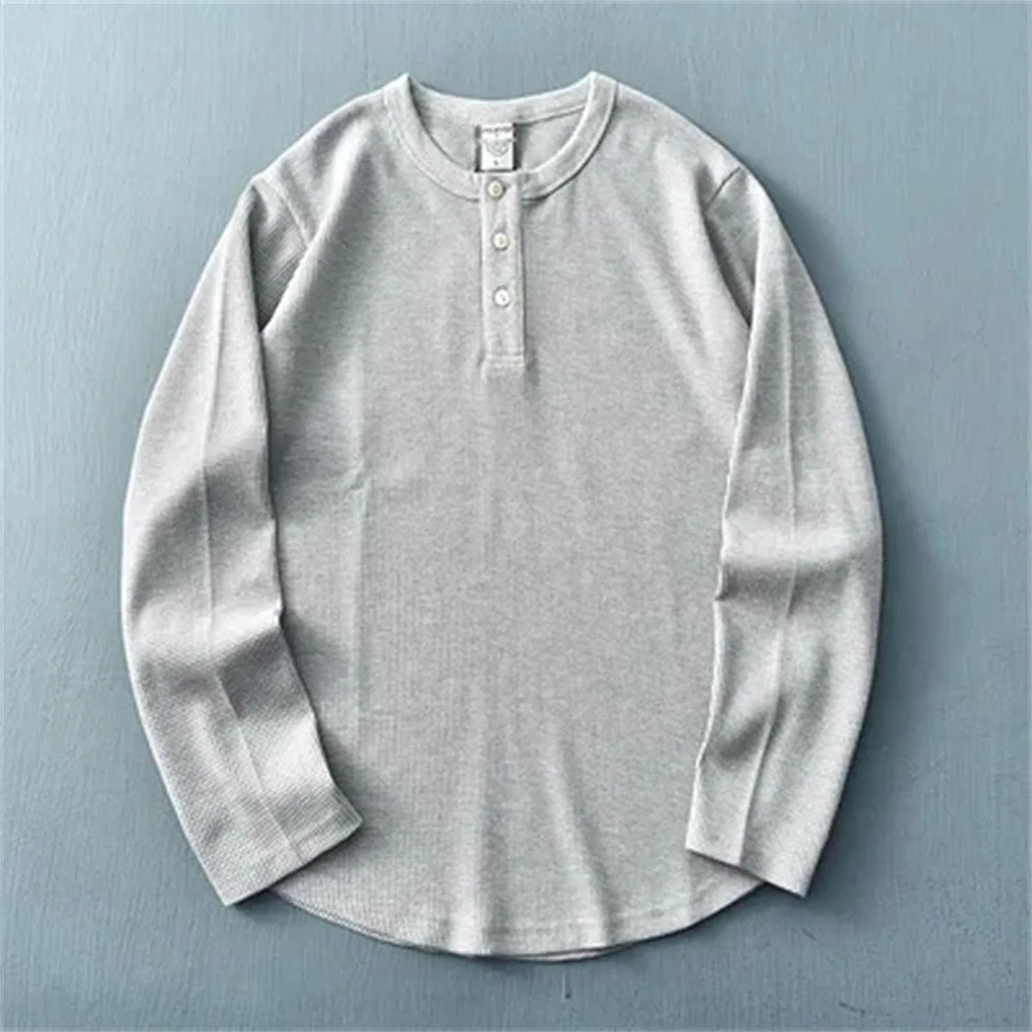 Мужская футболка с длинным рукавом вафельная однотонная Casual, Lake Blue — фото 4