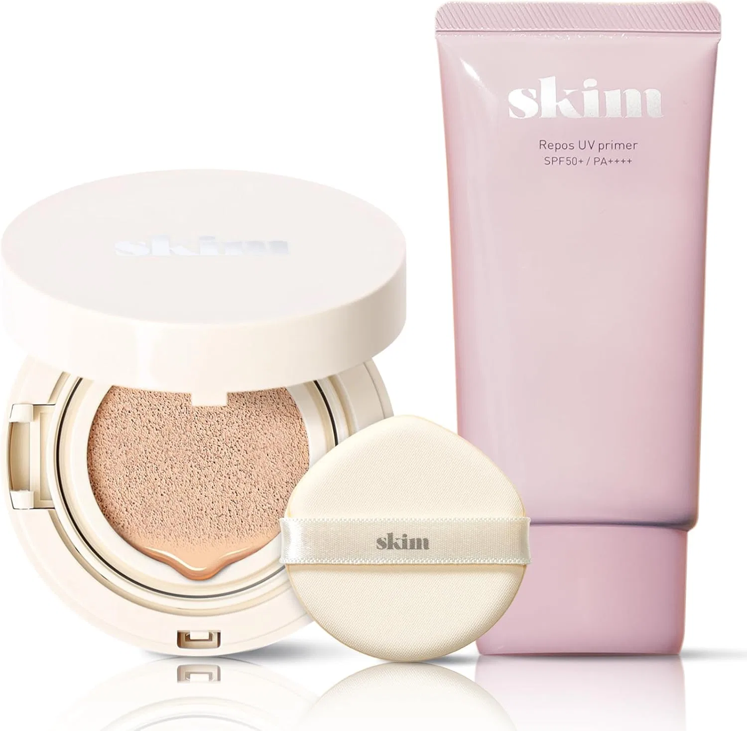 Солнцезащитный крем-праймер SPF50 PA++++ skim Cushion Foundation, бежевый/розово-бежевый, 2 шт