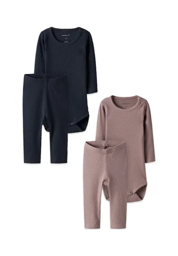 Боди с длинным рукавом, рибана, Langarm body 2er-set druckknopfen rundhalsausschnitt - leggings - trousers, Name It, blau-pink, розовый