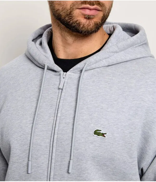 Мужская флисовая кофта с капюшоном на молнии Lacoste, серый — фото 4