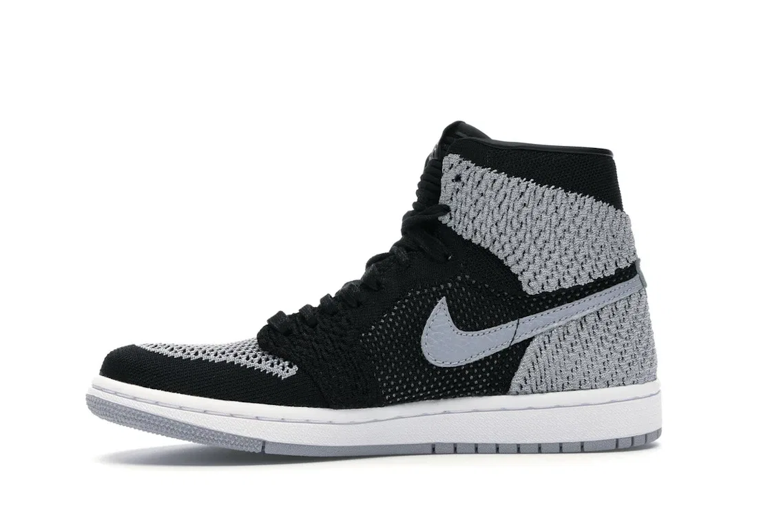 Детские кроссовки высокие с принтом Jordan 1 Retro High Flyknit Jordan, Black/Wolf Grey-White — фото 3