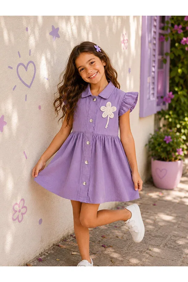 Детское платье для девочек с цветочной аппликацией Tinytrends, Purple — фото 3