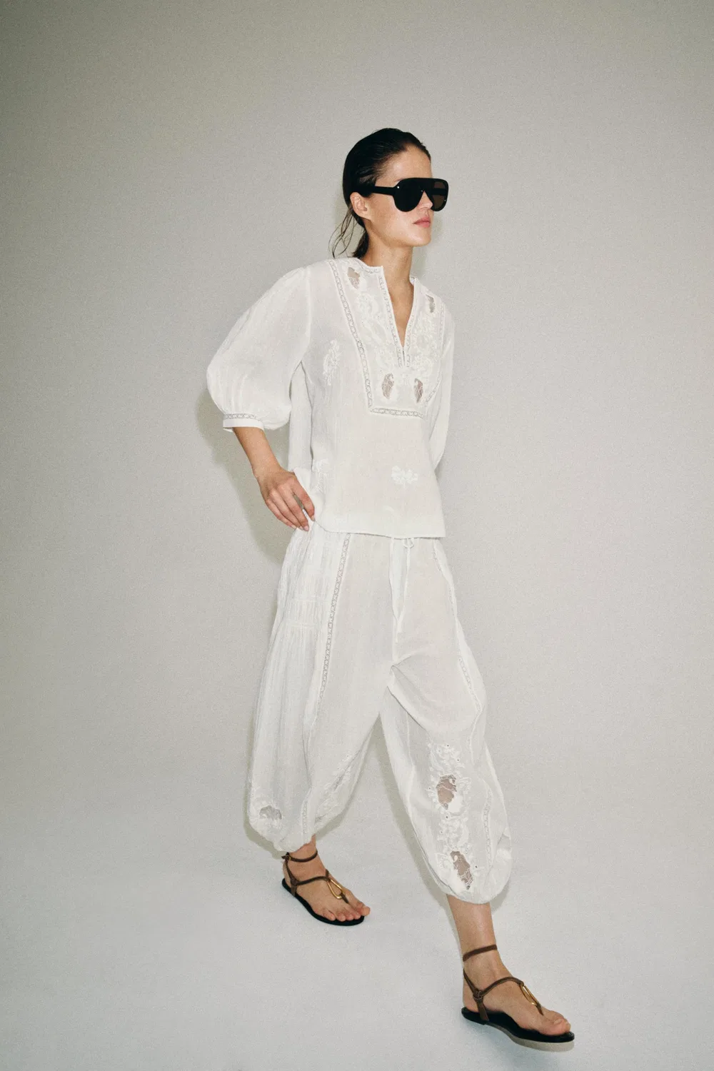 ZW COLLECTION КРУЖЕВНЫЕ БРЮКИ САРУЭЛЬ ZARA, Oyster-White