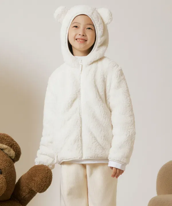 Худи на молнии с ушами из флиса, Musinsa Standard Kids, слоновая кость