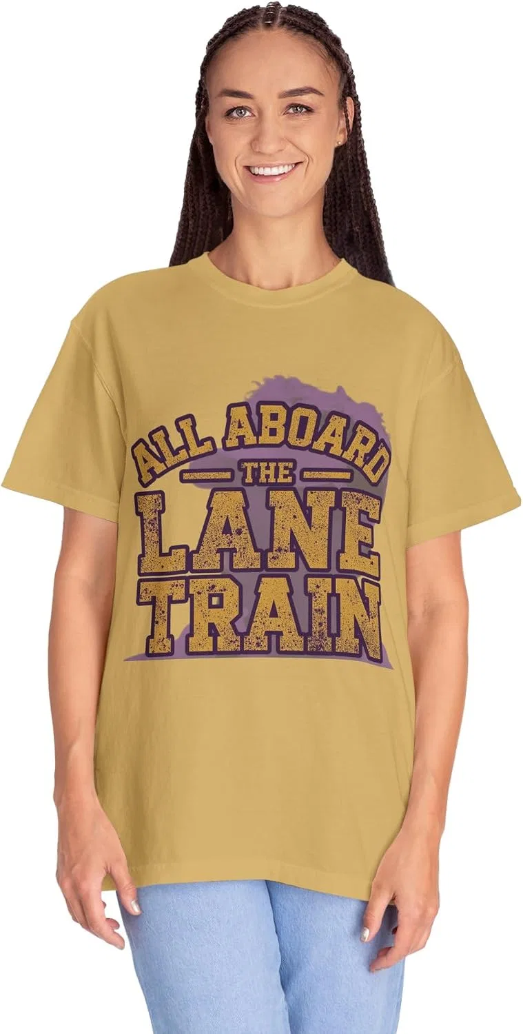 Женская футболка с принтом All Aboard The Lane Train, горчичный — фото 2