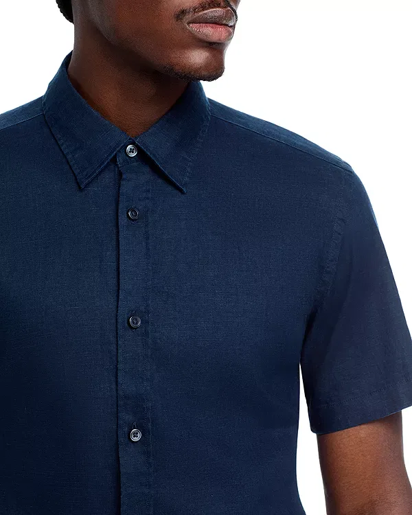 Мужская рубашка из льна с коротким рукавом Roan Slim Fit Boss, темно-синий — фото 4