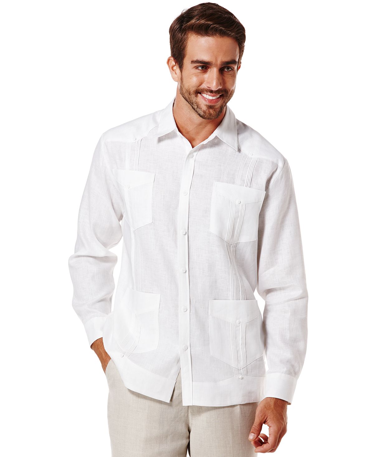 Рубашка guayabera с длинными рукавами из 100% льна Cubavera, белый - фото